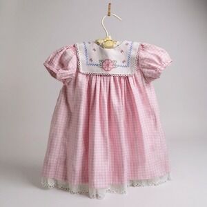 VTG USA Union Made Rare Editions Pink Gingham Smocked Cottagecore Baby 18 Mo